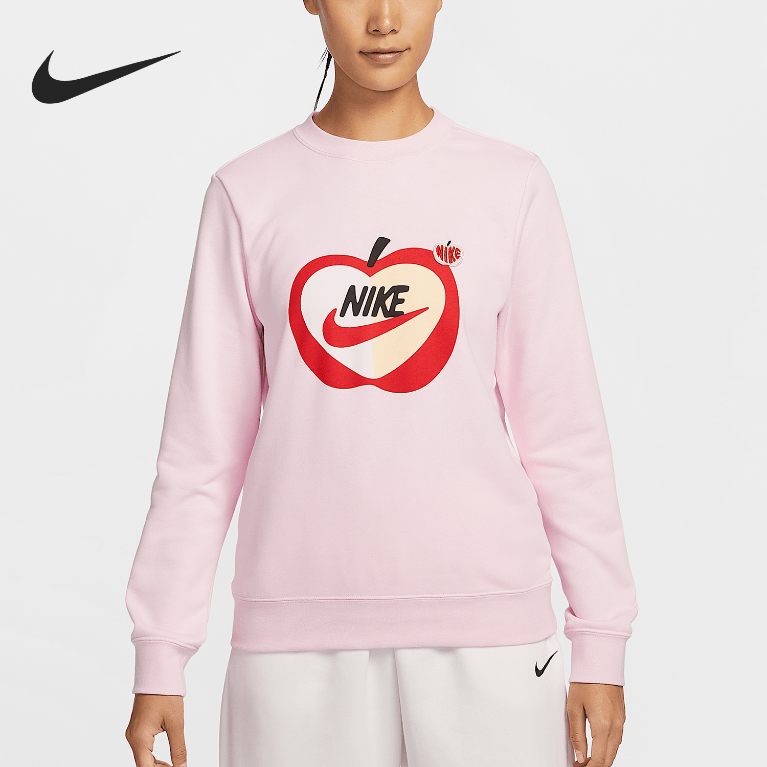 Nike/耐克官方正品新款女士圆领运动印花针织休闲卫衣IB8232-663