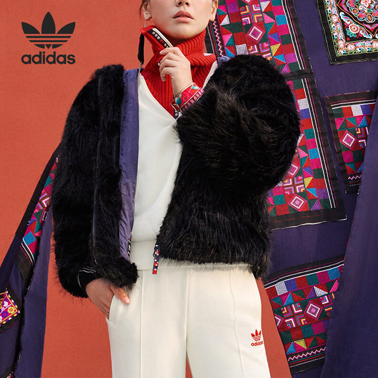 Adidas/阿迪达斯正品三叶草女士人造毛皮运动时尚外套IX4226