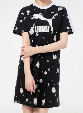 PUMA/彪马正品新款女子秋冬季短袖印花休闲运动连衣裙532044-01