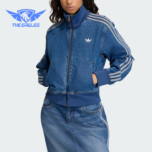 Adidas/阿迪达斯正品三叶草女士日常立领牛仔刺绣休闲外套KD2913