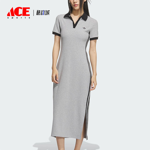 Adidas/阿迪达斯正品三叶草女士三条纹长款透气休闲连衣裙KF0318