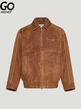 Adidas/阿迪达斯正品三叶草男士翻领复古宽松休闲皮革夹克KV5939