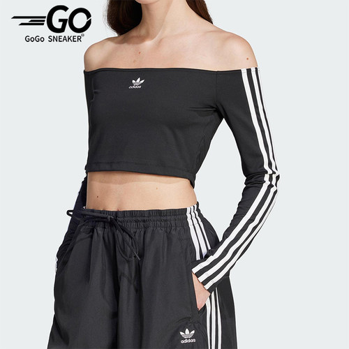 Adidas/阿迪达斯正品三叶草女士时尚一字肩经典修身长袖JD0274