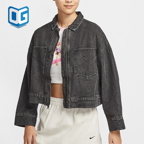耐克女士翻领短款复古牛仔服