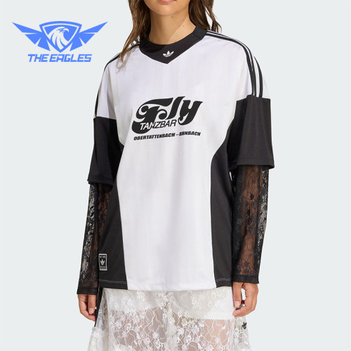 Adidas/阿迪达斯正品三叶草女士蕾丝拼接经典足球运动球衣KD2297
