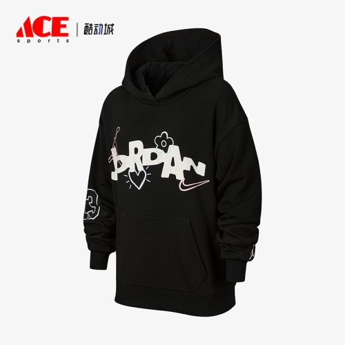 Nike/耐克正品JORDAN大童休闲连帽套头印花运动卫衣IW2074-045