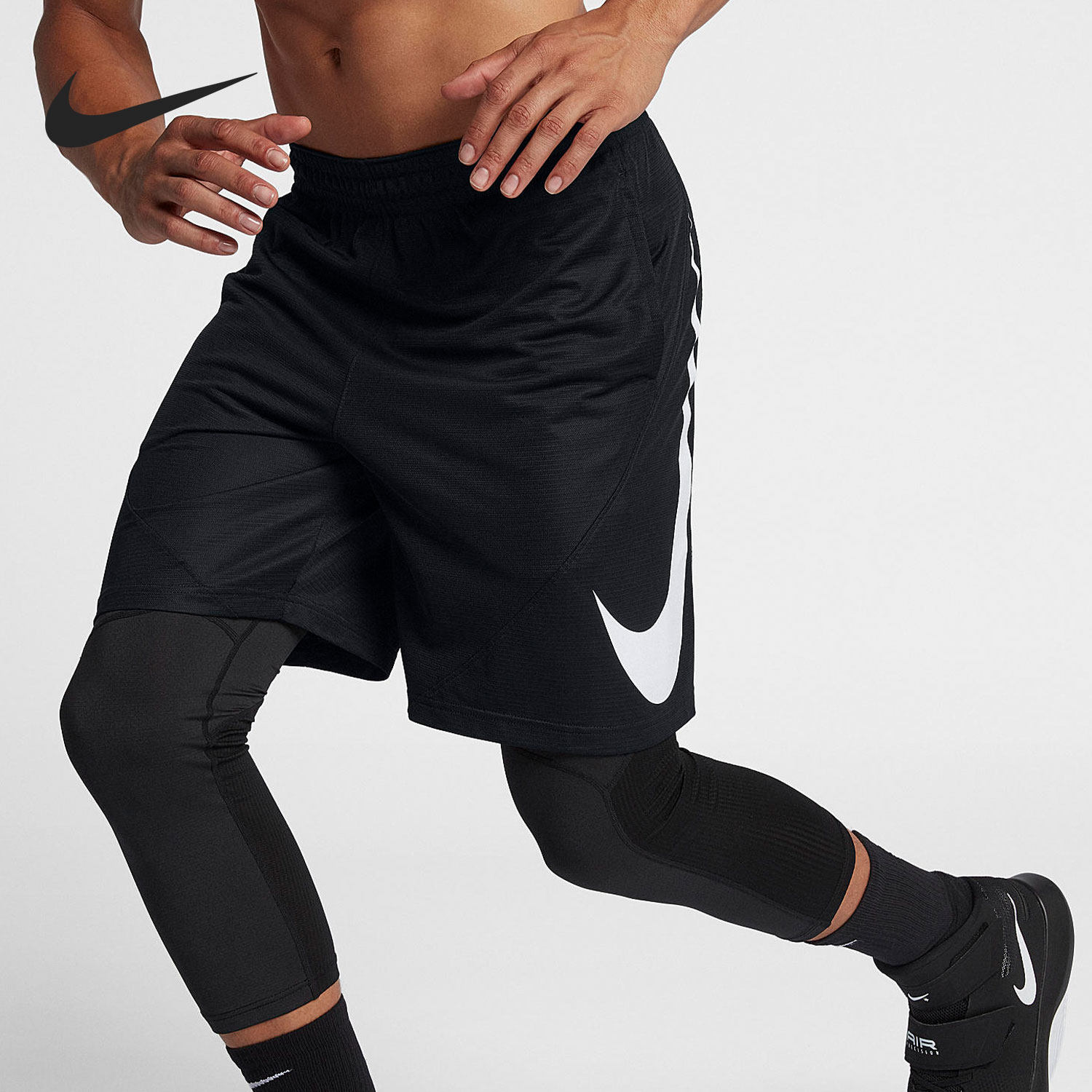 Nike/耐克正品男款黑白大钩子短裤速干运动篮球裤910704-010