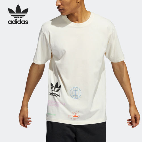 Adidas/阿迪达斯正品三叶草男子地球图案宽松简约短袖HI2963