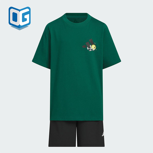 Adidas/阿迪达斯正品2025夏季儿童针织经典休闲居家套装KC8473