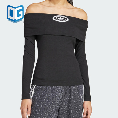 Adidas/阿迪达斯正品三叶草新款女士透气修身一字露肩长袖KA2690