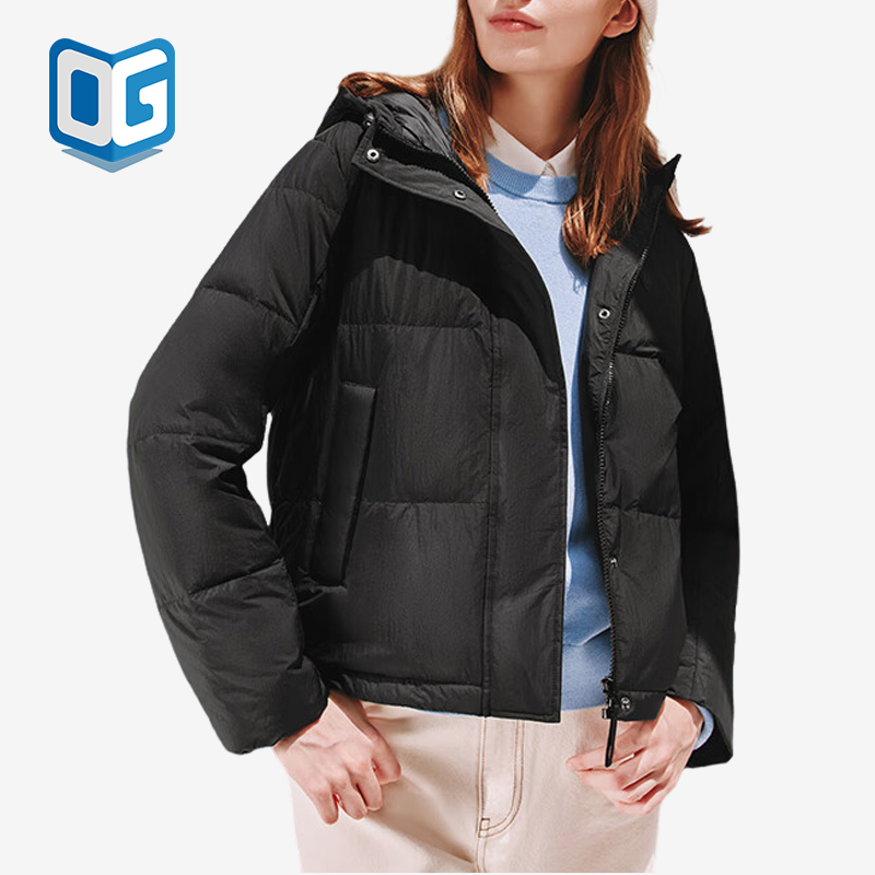 Skechers/斯凯奇正品新款女士连帽梭织短款保暖羽绒服外套