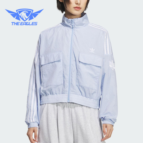 Adidas/阿迪达斯正品三叶草女士运动休闲宽松梭织短款外套KG8514