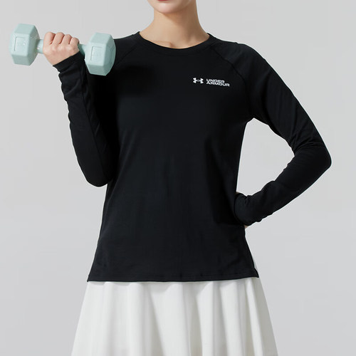 UA/安德玛正品2025新款女子运动休闲简约圆领长袖T恤1374188-002