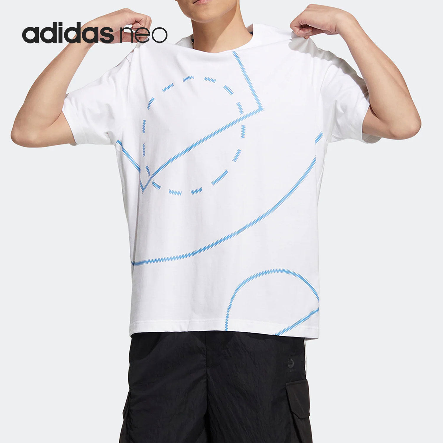 Adidas/阿迪达斯正品NEO男子球场印花圆领运动短袖T恤HN0001