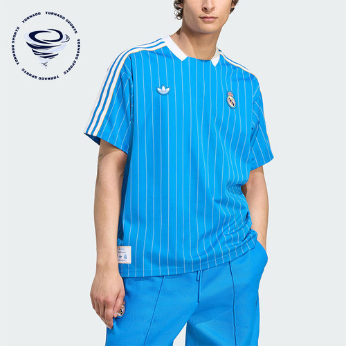 Adidas/阿迪达斯正品三叶草男女运动细条纹足球宽松短袖JN3060