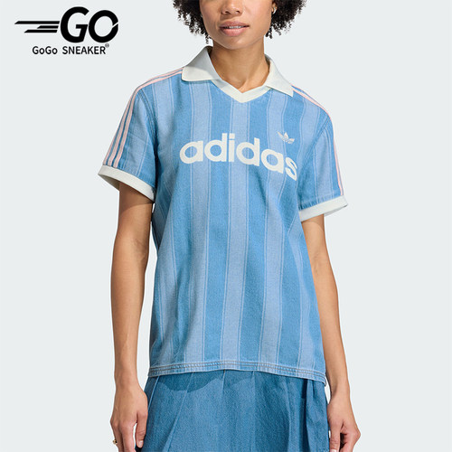 Adidas/阿迪达斯正品三叶草新款女浅蓝白色社交经典短袖T恤KD5448