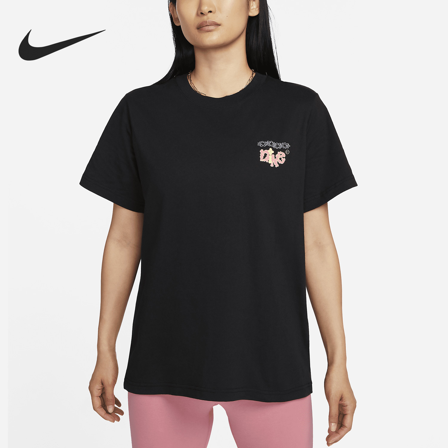 Nike/耐克官方正品夏季运动女子休闲透气圆领印花短袖FD2550-010