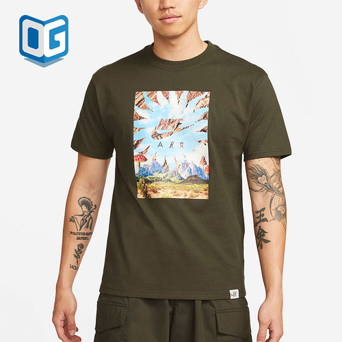 Nike/耐克正品新款男绿色印花圆领经典落肩袖短袖T恤DQ1020-355