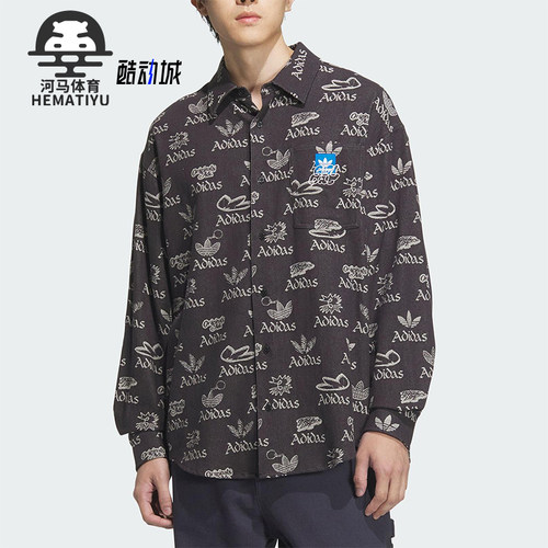 Adidas/阿迪达斯正品三叶草男士经典透气运动休闲印花衬衫JN1663