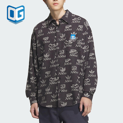 Adidas/阿迪达斯正品三叶草男士经典透气运动休闲印花衬衫JN1663