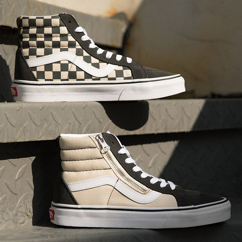 VANS范斯正品SK8-HI 侧边拉链棋盘格 男女高帮帆布板鞋VN0007NZ