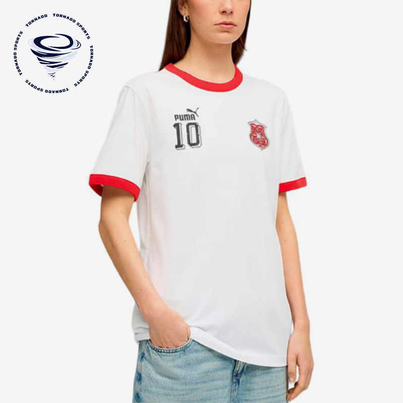Puma/彪马正品时尚T恤男女白红色边休闲舒适经典短袖638762-02