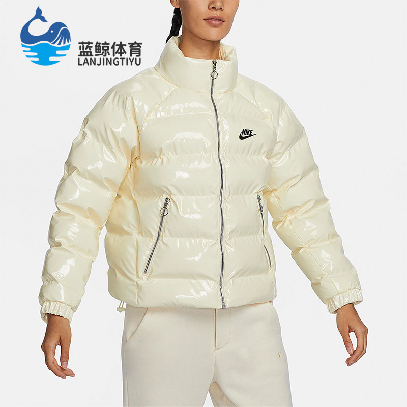 Nike/耐克正品冬季女士简约经典保暖宽松亮面漆皮棉服FQ3575-113
