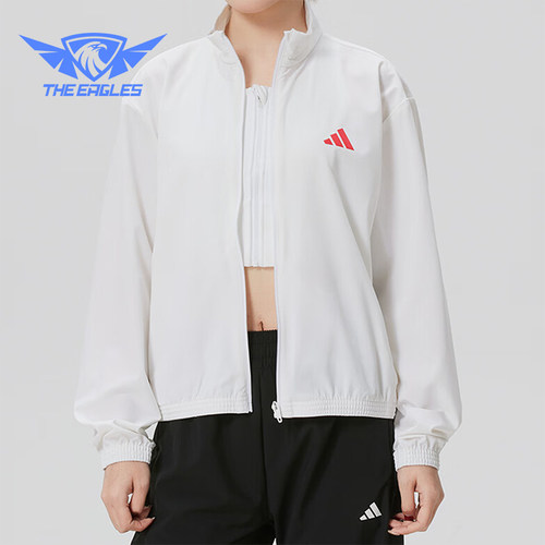 Adidas/阿迪达斯正品新款女白色跑步防风经典立领夹克外套KH0178