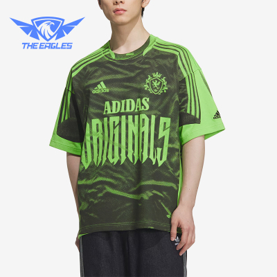 Adidas/阿迪达斯正品三叶草男黑绿色宽松经典快干易干短袖IB7099