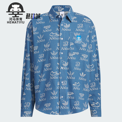 Adidas/阿迪达斯正品三叶草男士宽松翻领满印经典时尚衬衫JN1662