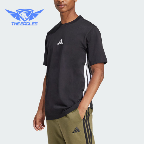 Adidas/阿迪达斯正品春季男士圆领针织条纹经典运动短袖T恤JD1906