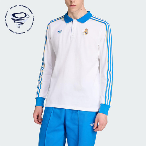 Adidas/阿迪达斯正品三叶草男士运动足球翻领三条纹长袖JN3065