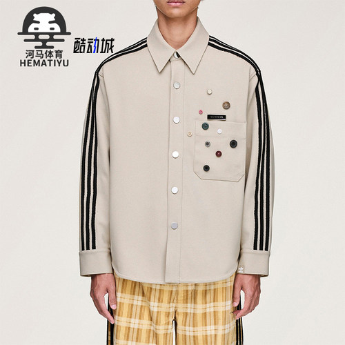Adidas/阿迪达斯正品三叶草男女休闲长袖宽松条纹运动衬衫KC3141