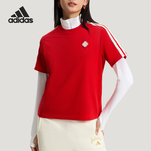 Adidas/阿迪达斯正品2025女士日常圆领套头透气运动短袖KV0506