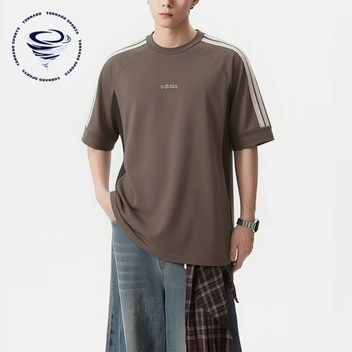 Adidas/阿迪达斯正品T恤男宽松条纹简约经典休闲舒适短袖KQ5310