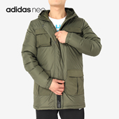 休闲保暖连帽羽绒服DU2391 NEO男子中长款 Adidas 阿迪达斯正品