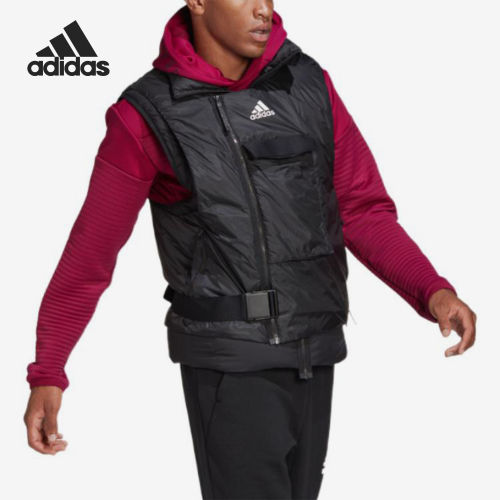 Adidas阿迪达斯正品男款纯色拉链立领轻便舒适休闲运动马甲FT2417