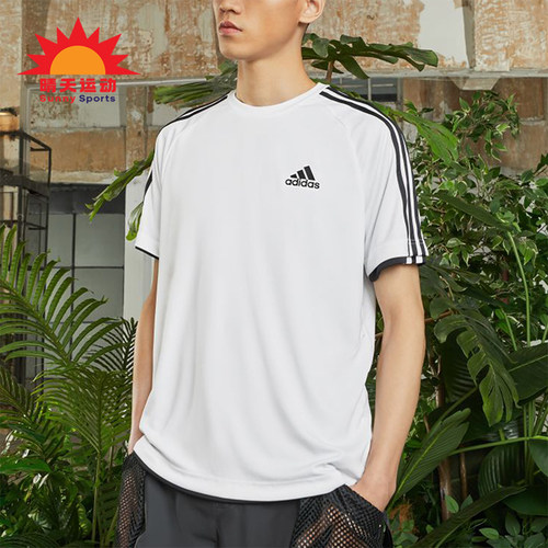 Adidas/阿迪达斯正品夏季男士透气条纹经典圆领运动休闲T恤KU3920