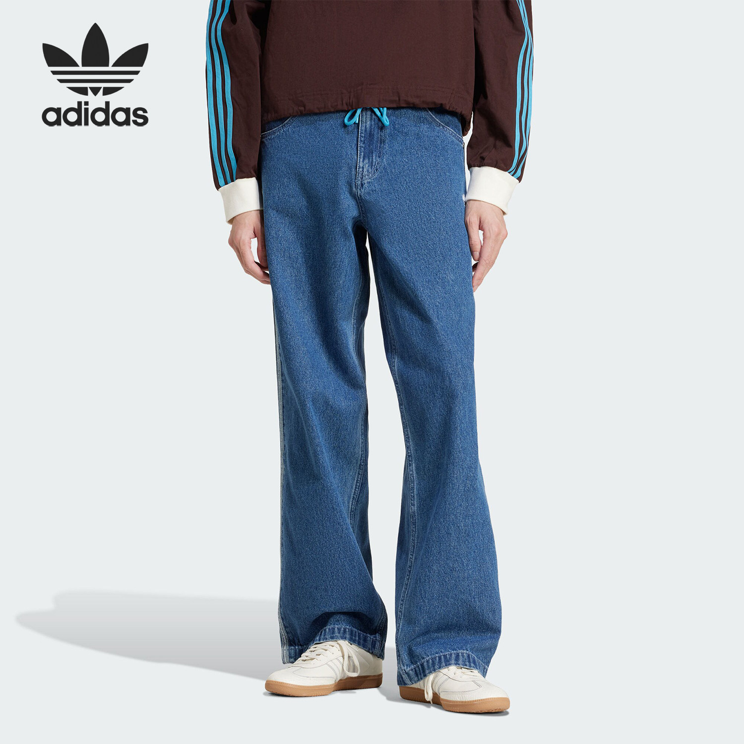 Adidas/阿迪达斯正品三叶草男士复古运动休闲牛仔长裤JC6234