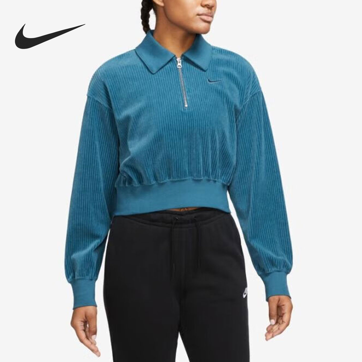 Nike/耐克官方正品春秋女士短款休闲套头户外翻领卫衣DQ5939-457