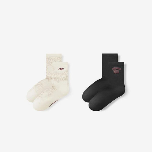 Skechers/斯凯奇正品四季款女士印花中筒袜两双装L125W023-055L