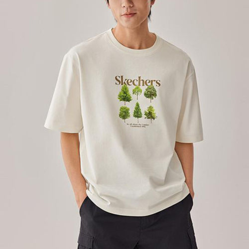 Skechers/斯凯奇正品夏季款男女同款印花简约针织短袖T恤L225U062