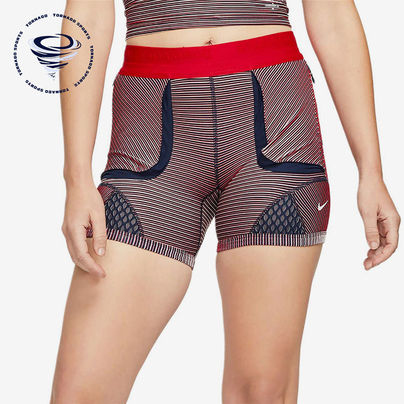 Nike/耐克正品时尚女士条纹高腰紧身透气经典健身短裤CU0224-498