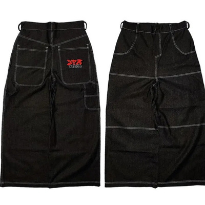 美式jnco男女y2k牛仔裤滑板宽松嘻哈刺绣潮阔腿裤Wide-leg jeans