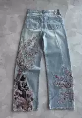 Cross-Border Popular Y2K American Retro Plum Blossom Embroidery Wide-Leg Pants Hip-Hop Street Loose Unisex Jeans