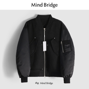 百家好/MindBridge 重磅羊毛棒球领飞行行政夹克男士防风保暖棉服