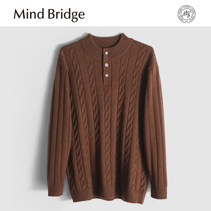 MindBridge新款2025秋冬男士半高领加厚商务休闲长袖针织毛衣外套