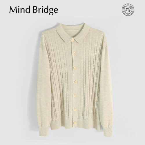 MindBridge桑蚕丝+绵羊毛/秋冬商务休闲开衫式翻领毛衣保暖男MB90