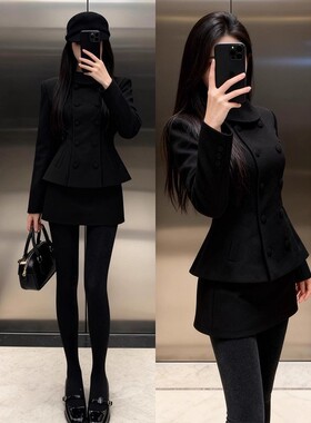 本西装连秋冬0款个子千穿搭套装裙赫风黑色衣裙子女季225新小金短