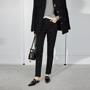 TI黑色设计感牛仔小脚裤 新款 女百搭修身 尤缇2024冬季 弹性休闲裤